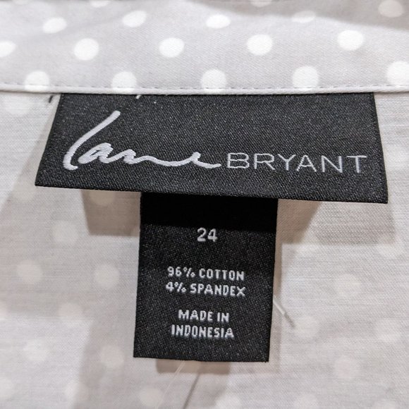 Lane Bryant Polka Dot Cotton Button Shirt 24 Silver Grey 3/4 Sleeves Cute Preppy - Picture 2 of 5